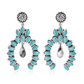 Artisan Crafted Sleeping Beauty Turquoise and White Buffalo 7.25 ctw Squash Blossom Earrings in Sterling Silver - Sticky add to cart bar