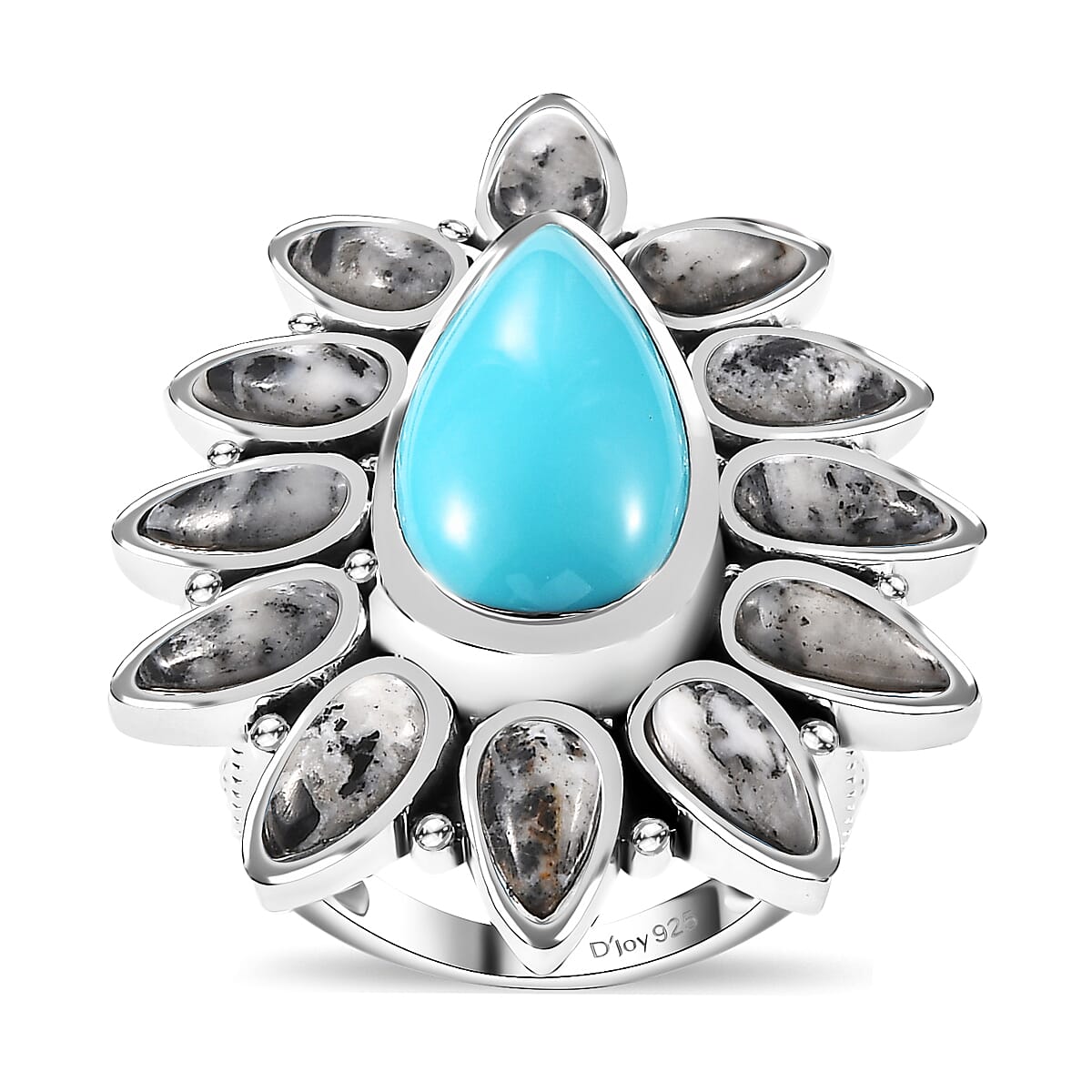 Artisan Crafted Lagoon Turquoise, White Buffalo Ring in Sterling Silver (Size 10.0) 14.40 ctw