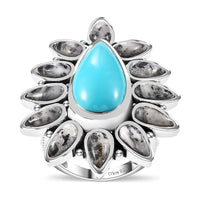 Artisan Crafted Lagoon Turquoise, White Buffalo Ring in Sterling Silver (Size 10.0) 14.40 ctw