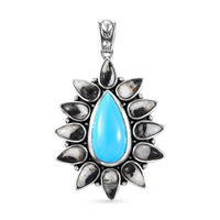Artisan Crafted Sleeping Beauty Turquoise and White Buffalo 15.40 ctw Floral Pendant without Chain in Sterling Silver
