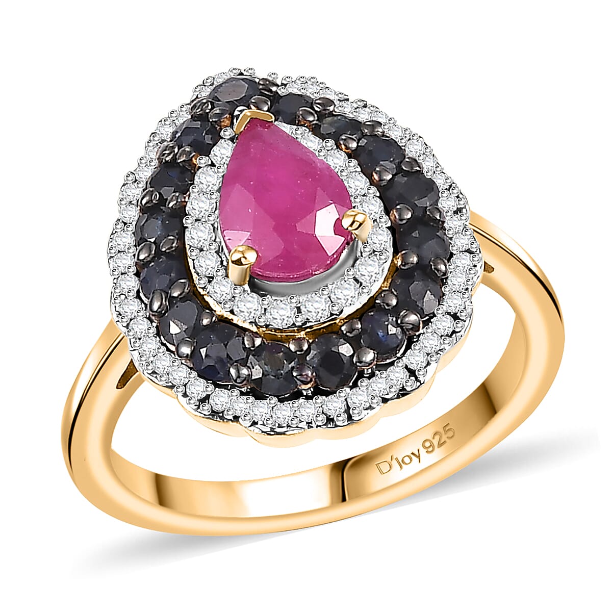 Premium Taveta Ruby, Multi Gemstone Ring in 18K Vermeil YG Over Sterling Silver (Size 10.0) 2.00 ctw