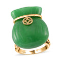 Green Jade Carved Tied Money Bag Ring in 18K Vermeil YG Over Sterling Silver (Size 10.0) 42.00 ctw - Sticky add to cart bar