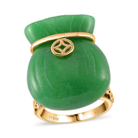 Green Jade Carved Tied Money Bag Ring in 18K Vermeil YG Over Sterling Silver (Size 10.0) 42.00 ctw