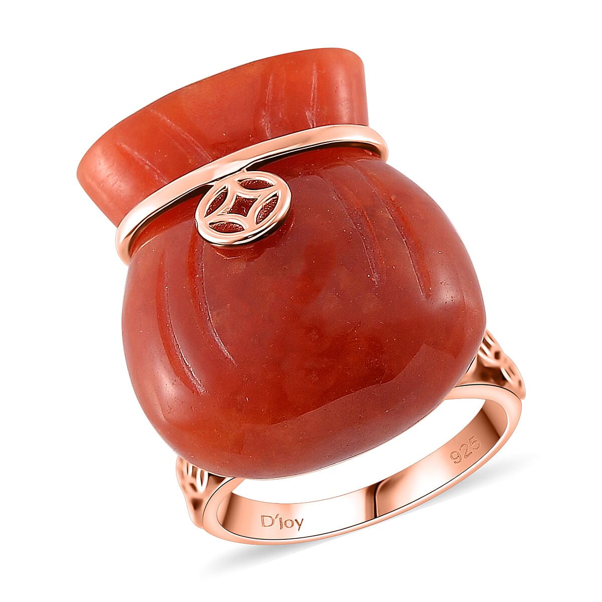 Green Jade Carved Tied Money Bag Ring in 18K Vermeil YG Over Sterling Silver (Size 10.0) 42.00 ctw