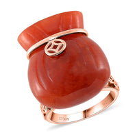 Green Jade Carved Tied Money Bag Ring in 18K Vermeil YG Over Sterling Silver (Size 10.0) 42.00 ctw