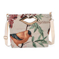 Beige, Bird and Flowers Jacquard Crossbody Bag (15.35"x3.9"x 11.4") with Adjustable Shoulder Strap (47.24") - Sticky add to cart bar
