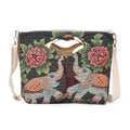 Beige, Bird and Flowers Jacquard Crossbody Bag (15.35"x3.9"x 11.4") with Adjustable Shoulder Strap (47.24") - Sticky add to cart bar
