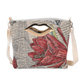 Beige, Bird and Flowers Jacquard Crossbody Bag (15.35"x3.9"x 11.4") with Adjustable Shoulder Strap (47.24") - Sticky add to cart bar