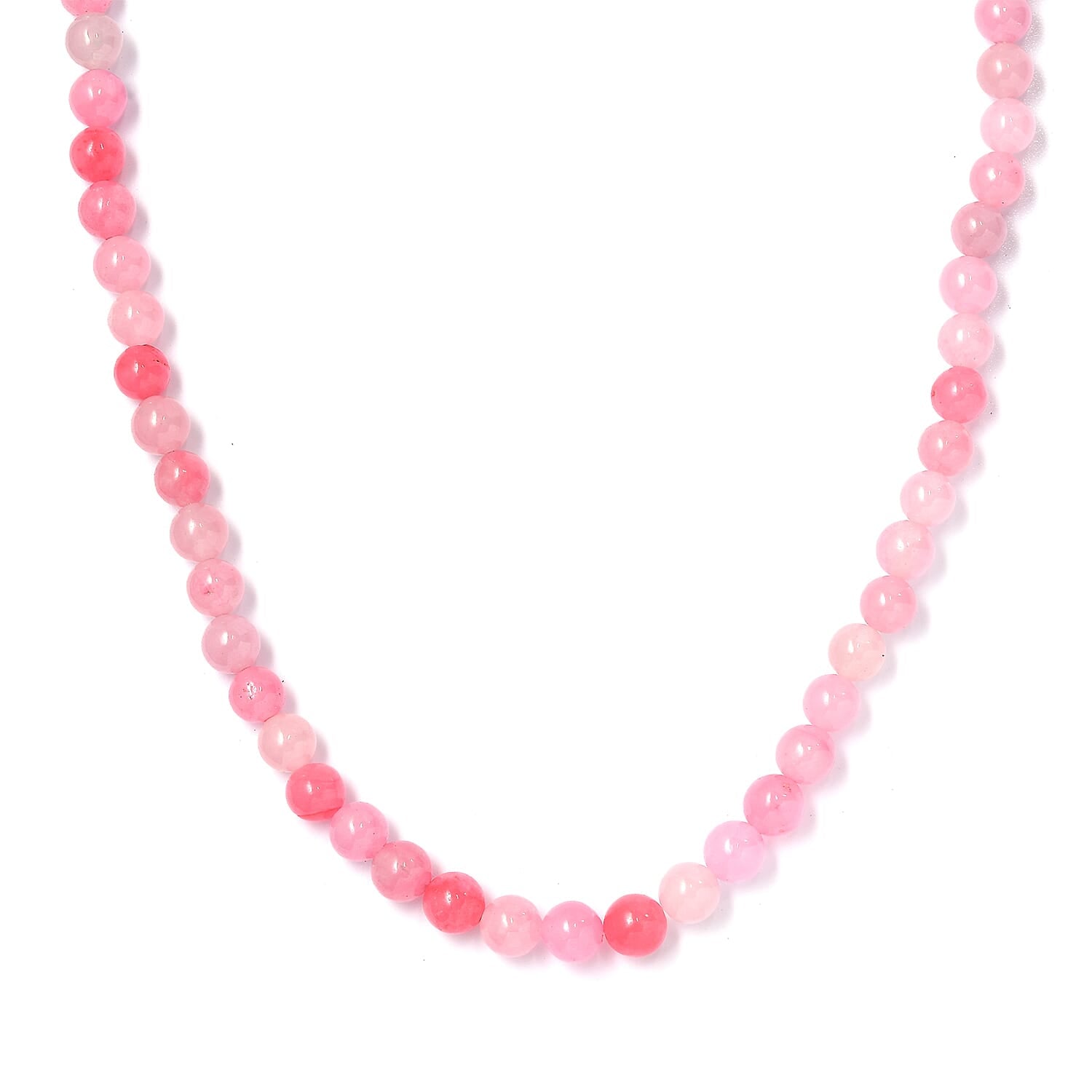 Pink Jade (D) 155.00 ctw Beaded Necklace in Stainless Steel 20 Inches