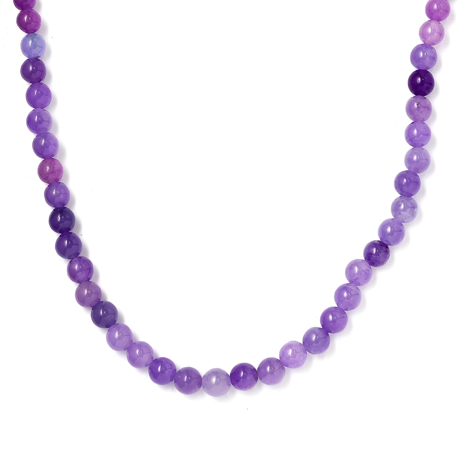 Purple Jade (D) 123.00 ctw Beaded Necklace in Stainless Steel 20 Inches