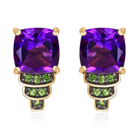 Kagem Zambian Amethyst and Multi Gemstone 3.10 ctw Stud Earrings in 18K Vermeil Yellow Gold Over Sterling Silver
