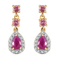 Premium Royal Ruby and Multi Gemstone 1.85 ctw Halo Drop Earrings in 18K Vermeil Yellow Gold Over Sterling Silver - Sticky add to cart bar