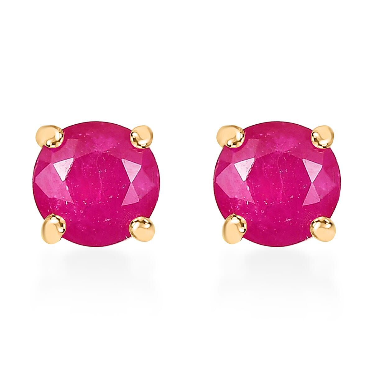 D'Joy Premium Royal Ruby 1.35 ctw Solitaire Stud Earrings in 18K Vermeil YG Over Sterling Silver
