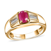 Premium Royal Ruby and White Zircon 1.15 ctw Men's Ring in 18K Vermeil Yellow Gold Over Sterling Silver