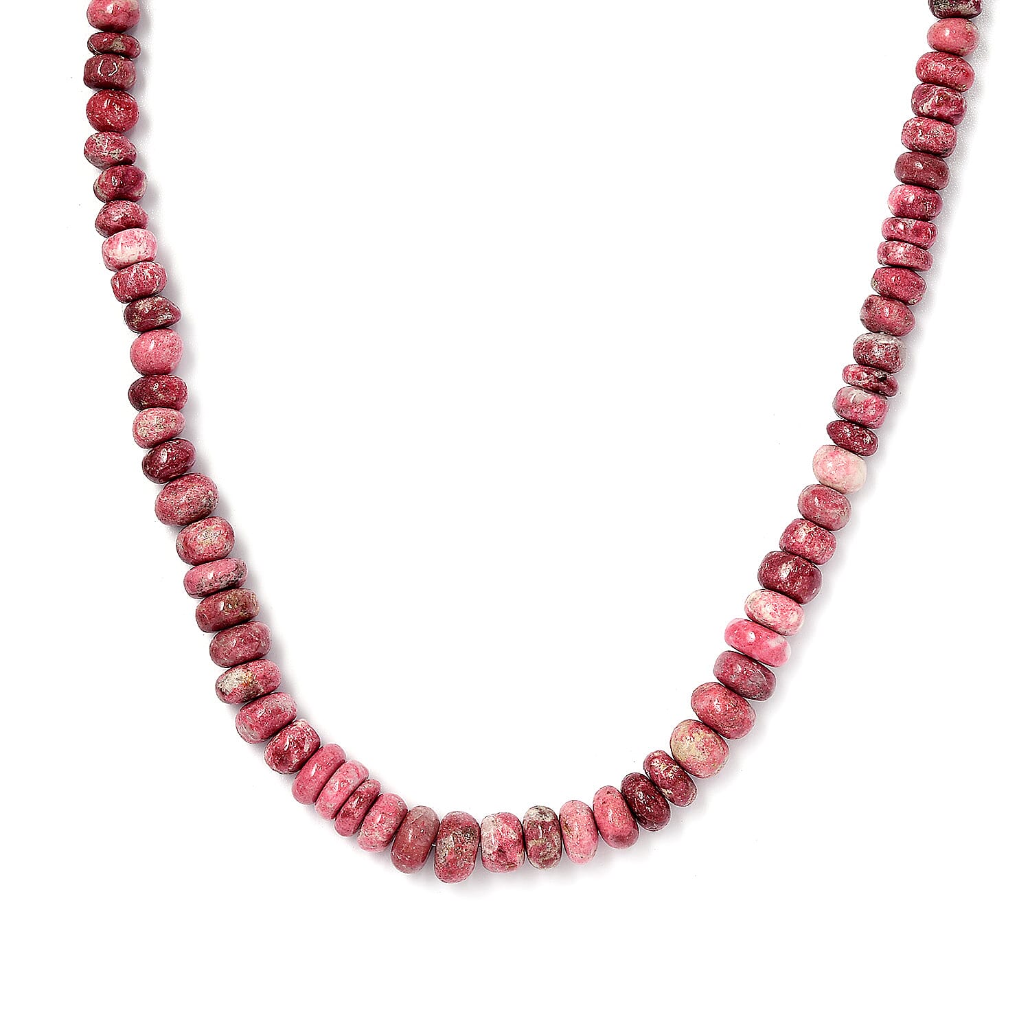 Norwegian Thulite 40.00 ctw Beaded Necklace in Rhodium Over Sterling Silver 18 Inches