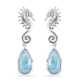 Premium Larimar 7.90 ctw Seahorse Earrings in Black Oxidized Sterling Silver - Sticky add to cart bar
