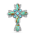 D'Joy Artisan Crafted Royston Turquoise and Sleeping Beauty Turquoise 18.10 ctw Filigree Cross Pendant in Black Oxidized Sterling Silver - Sticky add to cart bar