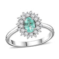 Premium Boyaca Colombian Emerald, Moissanite Ocean Dawn Ring in Rhodium Over Sterling Silver (Size 10.0) 0.75 ctw - Sticky add to cart bar