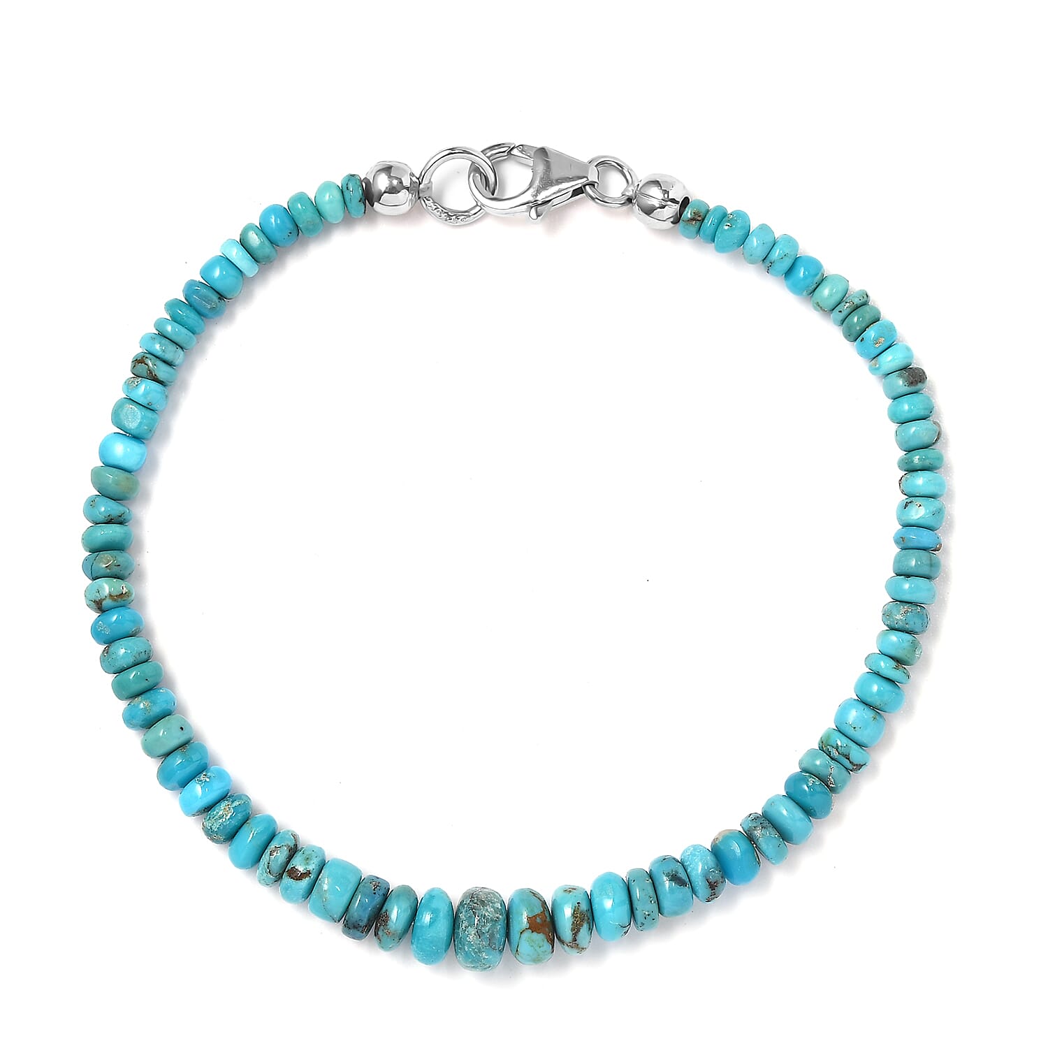 Turquoise 23.00 ctw Beaded Bracelet in Rhodium Over Sterling Silver (7.50 In)
