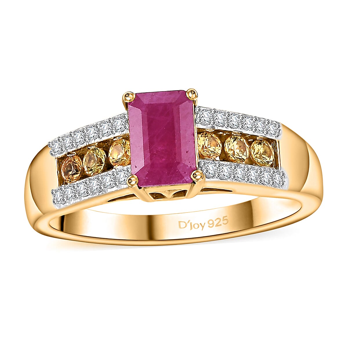 Premium Royal Ruby and Multi Gemstone 1.20 ctw Ring in 18K Vermeil Yellow Gold Over Sterling Silver