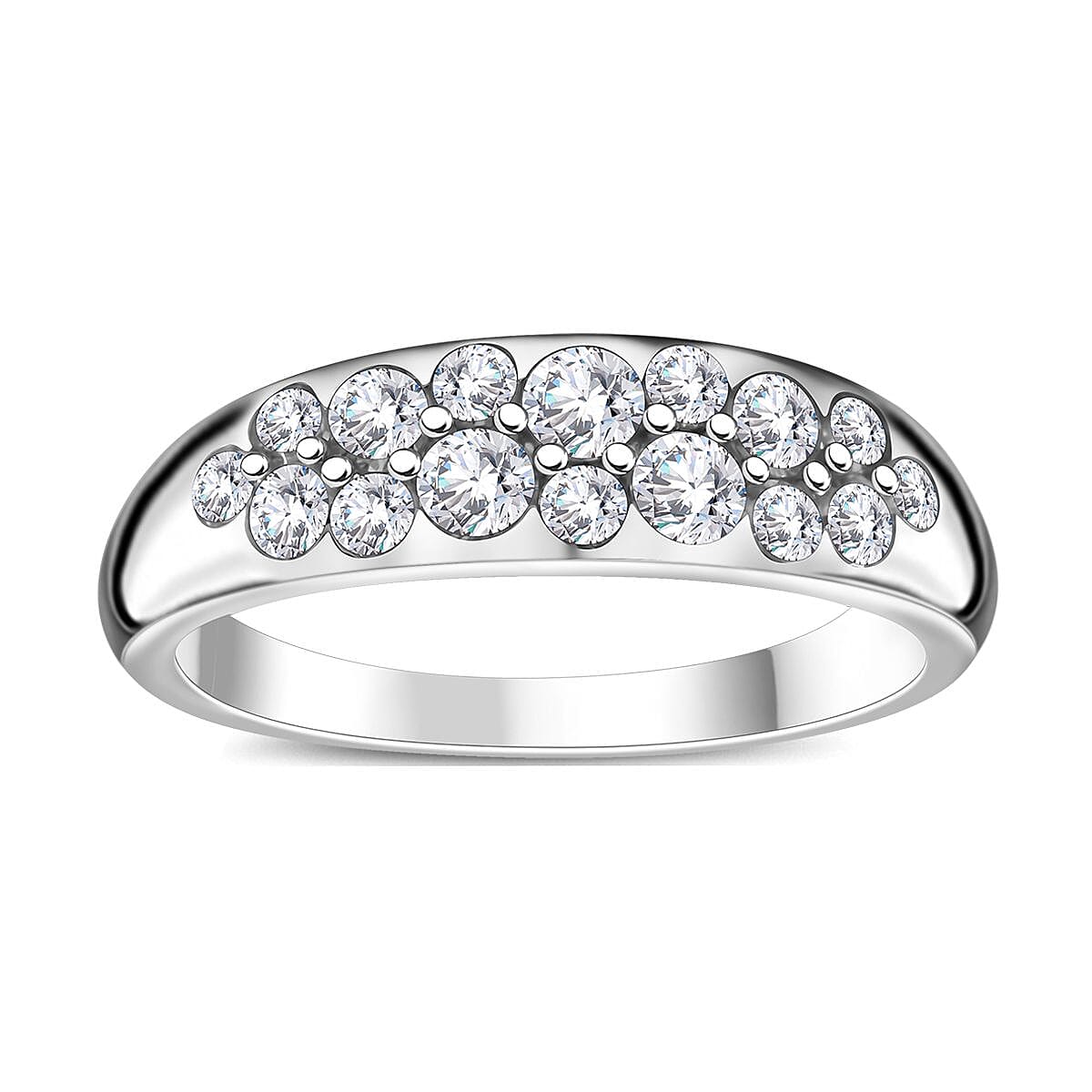 Moissanite Ring in rhodium Sterling Silver 1.11 ctw