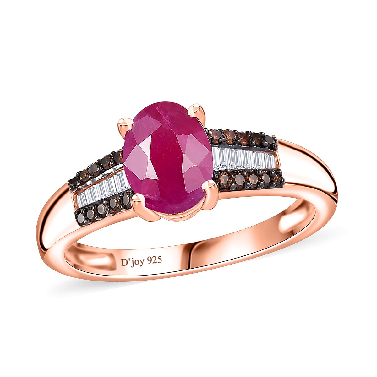 Premium Taveta Ruby, Red Diamond (IR), White Diamond (0.18 cts) Ring in 18K Vermeil RG Over Sterling Silver (Size 8.0) 1.70 ctw