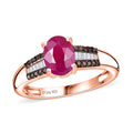 Premium Taveta Ruby, Red Diamond (IR), White Diamond (0.18 cts) Ring in 18K Vermeil RG Over Sterling Silver (Size 8.0) 1.70 ctw - Sticky add to cart bar