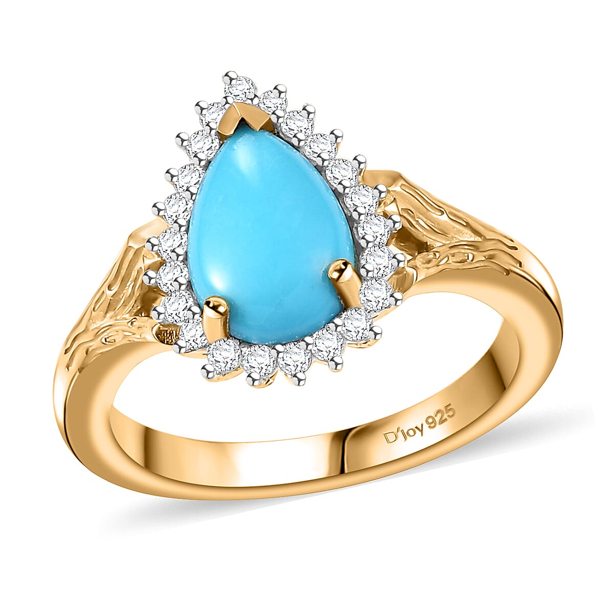 Premium Sleeping Beauty Turquoise, White Zircon Ring in 18K Vermeil YG Over Sterling Silver (Size 10.0) 1.35 ctw