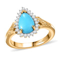 Premium Sleeping Beauty Turquoise, White Zircon Ring in 18K Vermeil YG Over Sterling Silver (Size 10.0) 1.35 ctw - Sticky add to cart bar