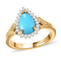 Premium Sleeping Beauty Turquoise, White Zircon Ring in 18K Vermeil YG Over Sterling Silver (Size 10.0) 1.35 ctw