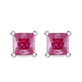 Lotus Pink Moissanite (Sqr 5.5mm) Solitaire Stud Earrings in Rhodium Over Sterling Silver 1.70 ctw - Sticky add to cart bar