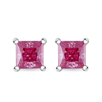 Lotus Pink Moissanite (Sqr 5.5mm) Solitaire Stud Earrings in Rhodium Over Sterling Silver 1.70 ctw