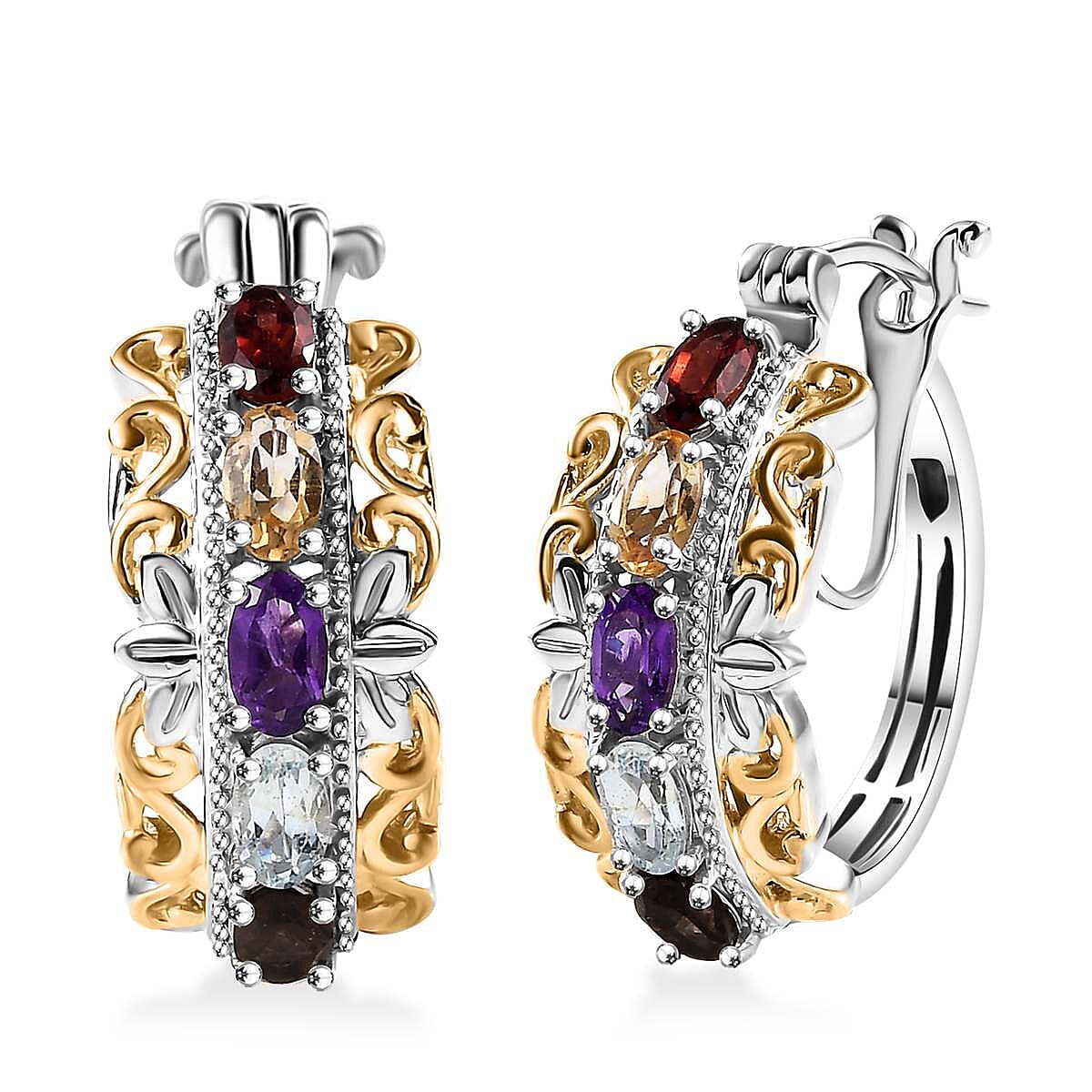Karis Multi Gemstone Hoop Earrings in 18K YG Plated and Platinum Bond 2.50 ctw