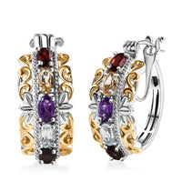 Karis Multi Gemstone Hoop Earrings in 18K YG Plated and Platinum Bond 2.50 ctw