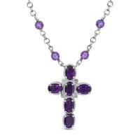 Karis African Amethyst 6.90 ctw Cross Necklace in Platinum Bond and Stainless Steel 18 Inches