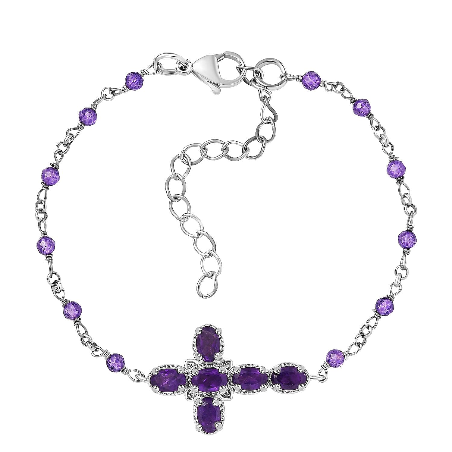 Karis African Amethyst Cross Bracelet in Platinum Bond (7.25 In) 5.50 ctw