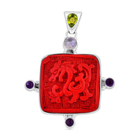 Mexican Cinnabar and Amethyst 23.94 ctw Pendant in Sterling Silver (10.31 g)