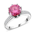 Lotus Pink Moissanite (Rnd 9mm), Moissanite Crown of Petals Ring in Rhodium Over Sterling Silver (Size 10.0) 2.90 ctw - Sticky add to cart bar