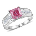 Lotus Pink Moissanite (Sqr 7mm), Moissanite Bridge Ring in Rhodium Over Sterling Silver (Size 10.0) 2.30 ctw - Sticky add to cart bar