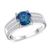 Heart and Arrow Cut Sapphire Blue Moissanite (Rnd 8mm), Moissanite Bridge Ring in Rhodium Over Sterling Silver (Size 10.0) 2.30 ctw