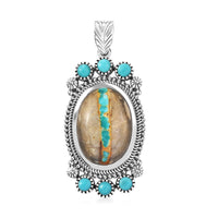 D'Joy Artisan Crafted Royston Ribbon Turquoise and Sleeping Beauty Turquoise 12.00 ctw Pendant without Chain in Black Oxidized Sterling Silver