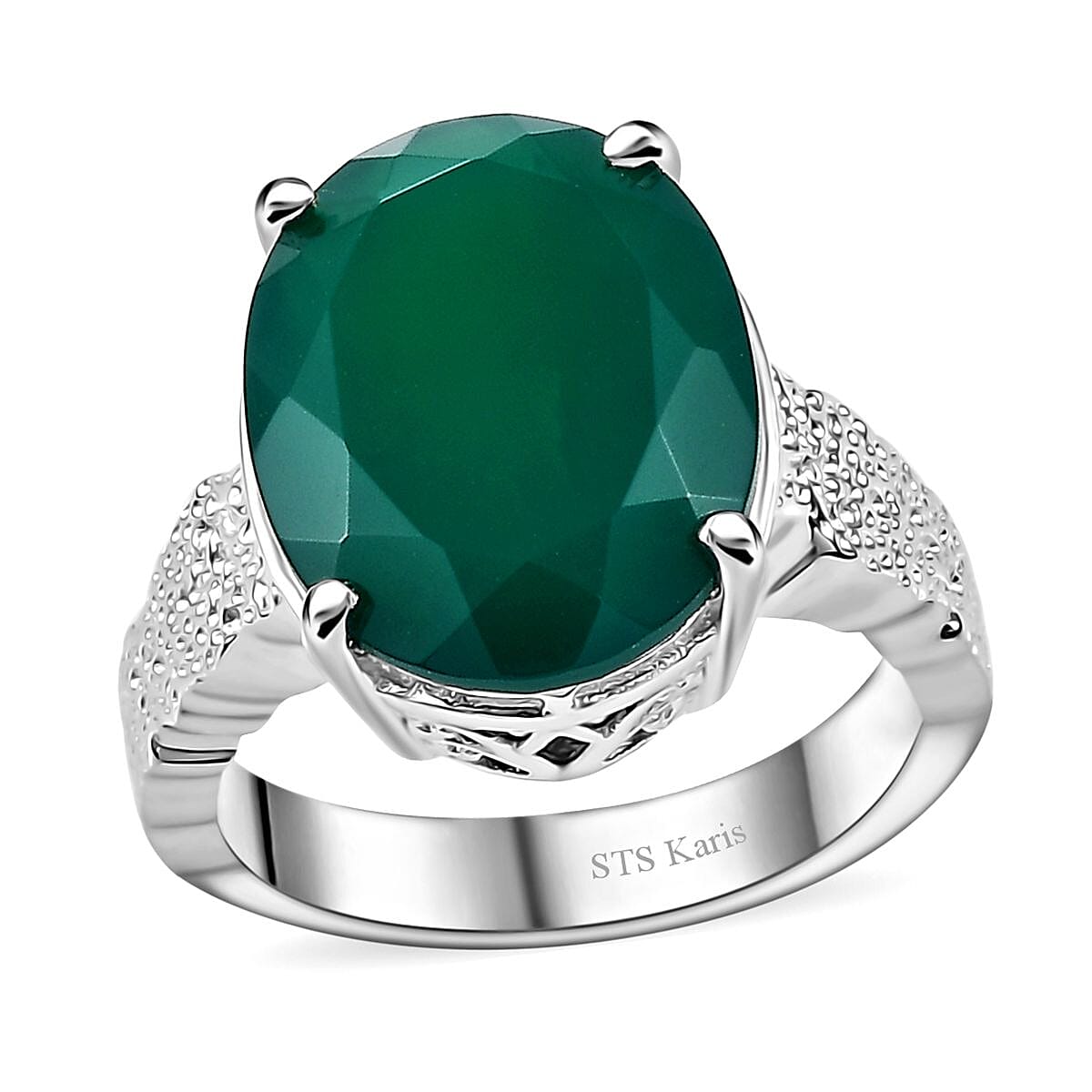Karis Green Onyx Solitaire Ring in Platinum Bond (Size 10.0) 7.90 ctw