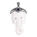 Bali Goddess Carved Bone and African Amethyst 0.75 ctw Elephant Pendant without Chain in Sterling Silver - Sticky add to cart bar