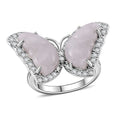 Natural Jade, White Zircon Butterfly Ring in Rhodium Over Sterling Silver (Size 10.0) 8.25 ctw - Sticky add to cart bar