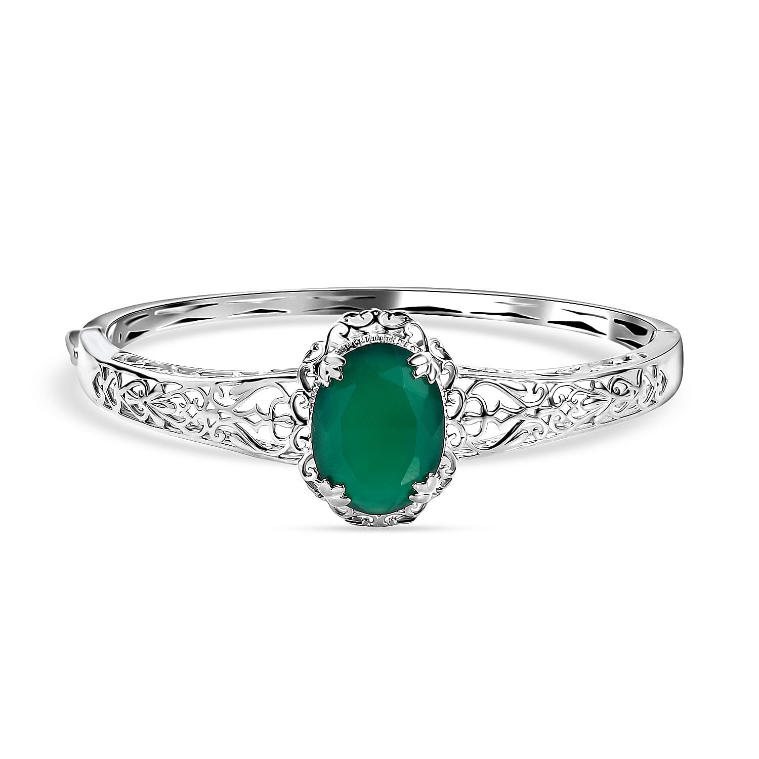 Karis Verde Onyx 14.30 ctw Floral Bangle Bracelet in Platinum Bond (7.25 In)