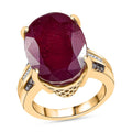 TLV Niassa Ruby (FF), Natural Champagne and White Diamond (0.30 cts) River Bridge Ring in 18K Vermeil YG Over Sterling Silver (Size 7.0) 20.85 ctw - Sticky add to cart bar