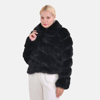 Tamsy Luxe Embossed Faux Fur Crop Jacket - Black (One Size Missy)