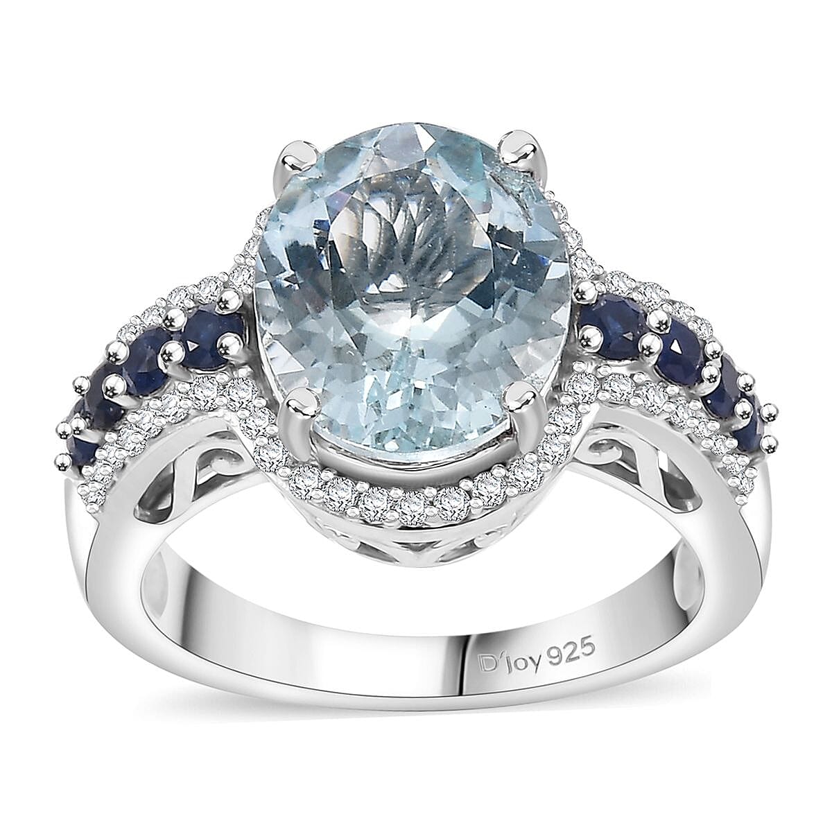 Mangoro Aquamarine, Multi Gemstone Ring in Rhodium Over Sterling Silver (Size 7.0) 4.00 ctw