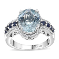 Mangoro Aquamarine, Multi Gemstone Ring in Rhodium Over Sterling Silver (Size 7.0) 4.00 ctw