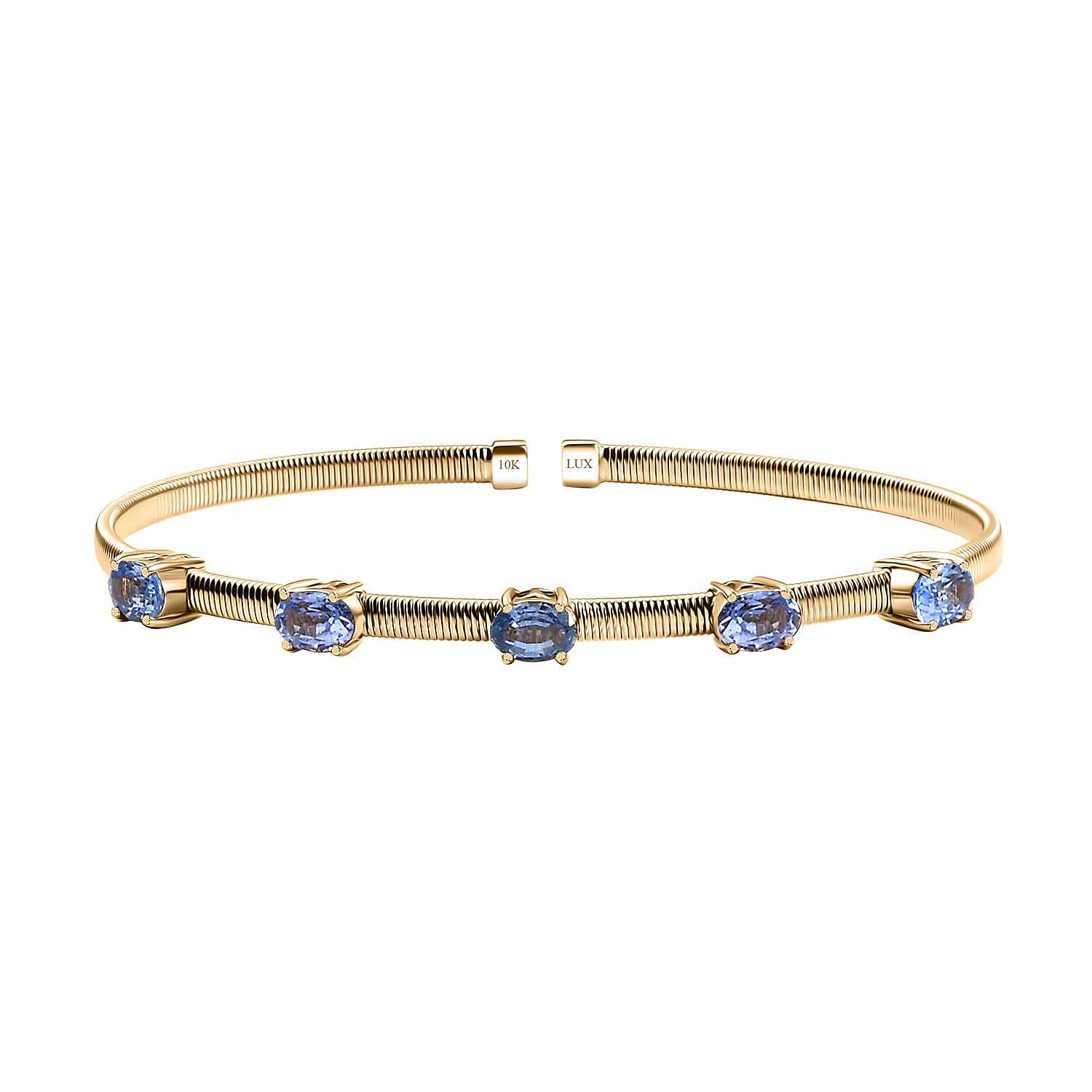 Luxoro AAA Ceylon Blue Sapphire 2.75 ctw Cuff Bracelet in 10K Yellow Gold (7.25 In) 7 Grams